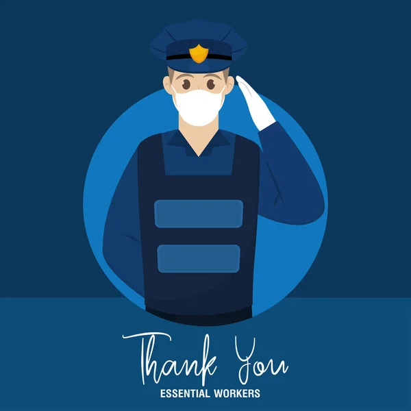 Policial obrigado trabalhadores essenciais —  Vetores de Stock
