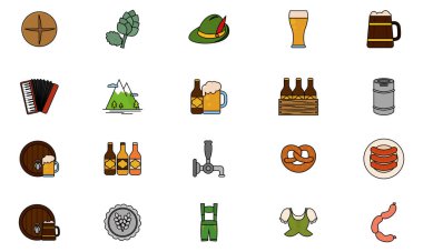 İzole edilmiş set Ekim Festivali simgeleri