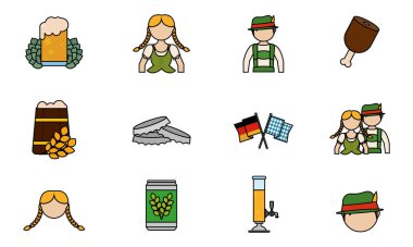 İzole edilmiş set Ekim Festivali simgeleri