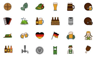 İzole edilmiş set Ekim Festivali simgeleri