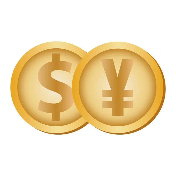 Μεμονωμένα κέρματα γιεν δολαρίου — Διανυσματικό Αρχείο