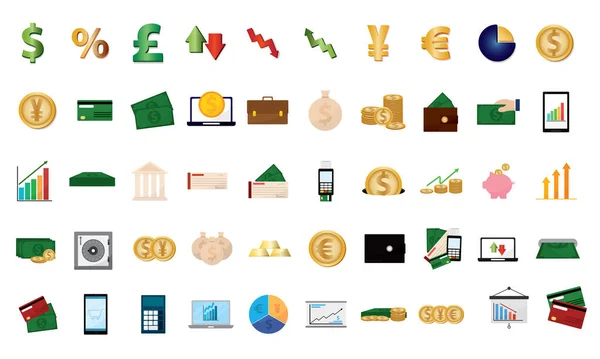 Conjunto de iconos financieros aislados — Vector de stock