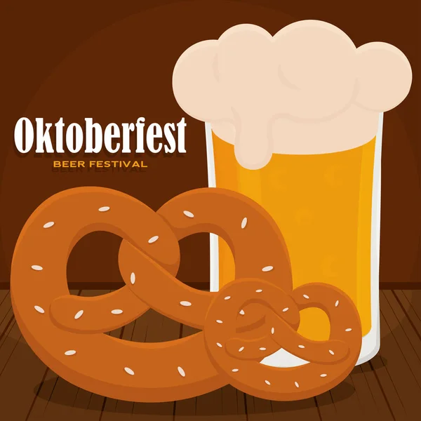 Beer and pretzel party oktoberfest — Stock Vector