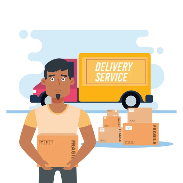 Truck with man delivery — Stock Vector