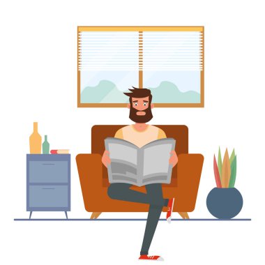 Linving Room hygge tarzı bir adam.