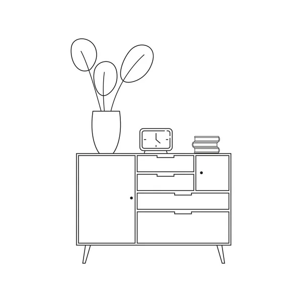 Table isolée et dessin de vase à fleurs — Image vectorielle