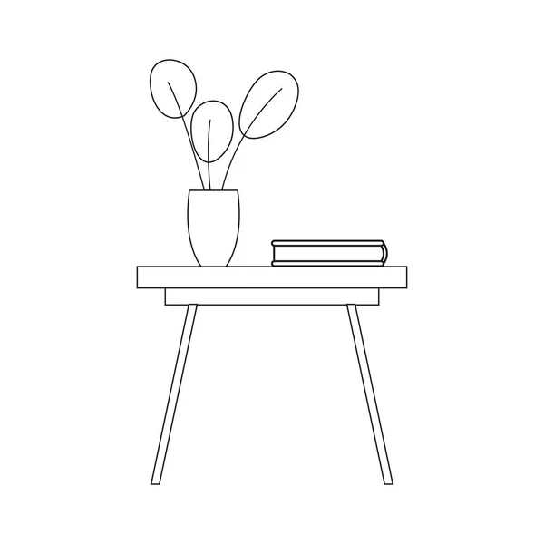 Isolierter Tisch und Blumenvase zeichnen — Stockvektor