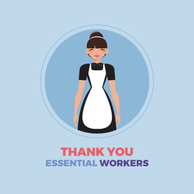 Hizmetçi kadın gerekli işçilere teşekkür ediyor.