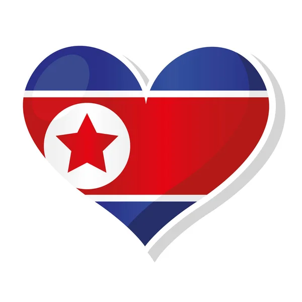 Drapeau de la Corée du Nord en forme de coeur — Image vectorielle