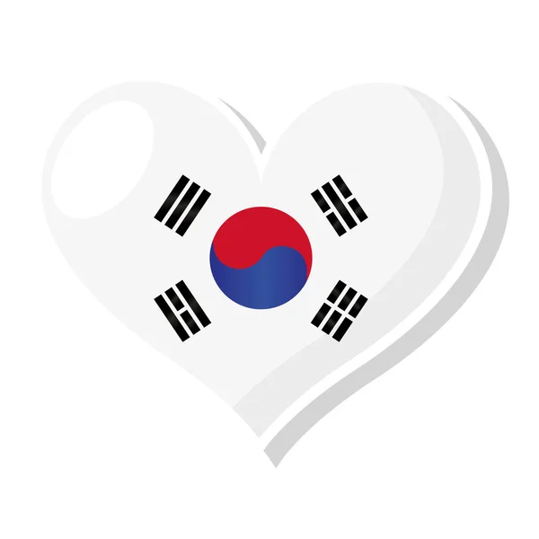 Flag of South Korea in heart shaped — Stock Vector