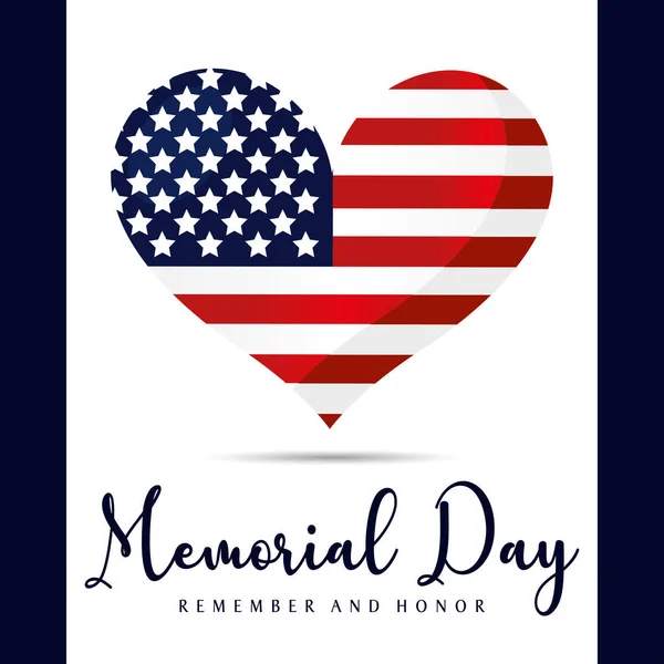 Heart shape with the flag of USA for memorial day — Stock Vector