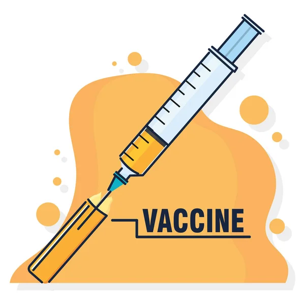 Bosquejo del vial y la jeringa Afiche de vacunación — Vector de stock
