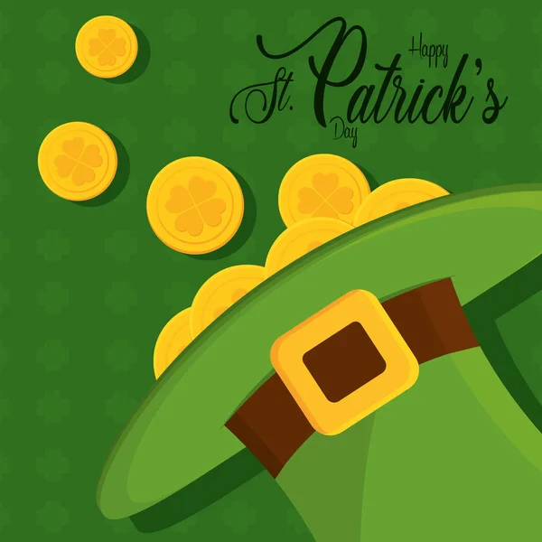 Saint patricks dia chapéu de elfo com moedas de ouro — Vetor de Stock