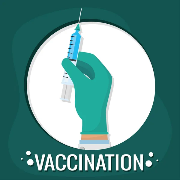 Mano aislada con jeringa Cartel de vacunación — Vector de stock