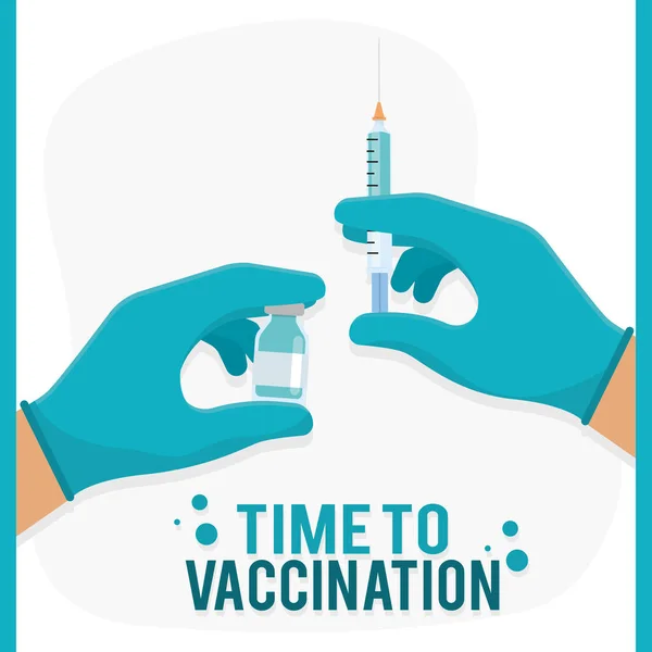 Ręka ze strzykawką i fiolką szczepionki — Wektor stockowy