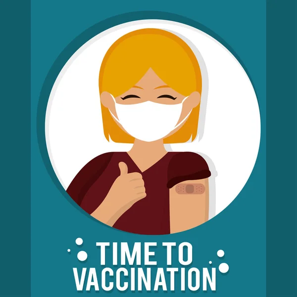 Mujer vacunada feliz Tiempo de vacunación — Archivo Imágenes Vectoriales