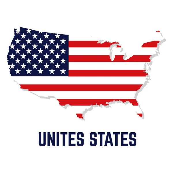 Isolierte Landkarte mit Flagge der Vereinigten Staaten — Stockvektor