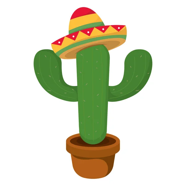 Cactus aislado en una olla con un sombrero mexicano — Archivo Imágenes Vectoriales