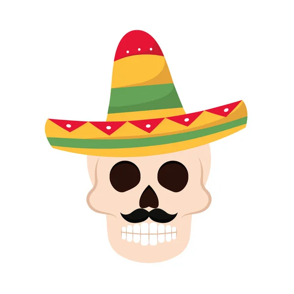 Calavera mexicana aislada con un sombrero tradicional — Archivo Imágenes Vectoriales