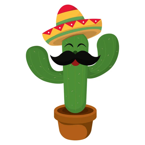 Izolált boldog mexikói kaktuszkarikatúra — Stock Vector