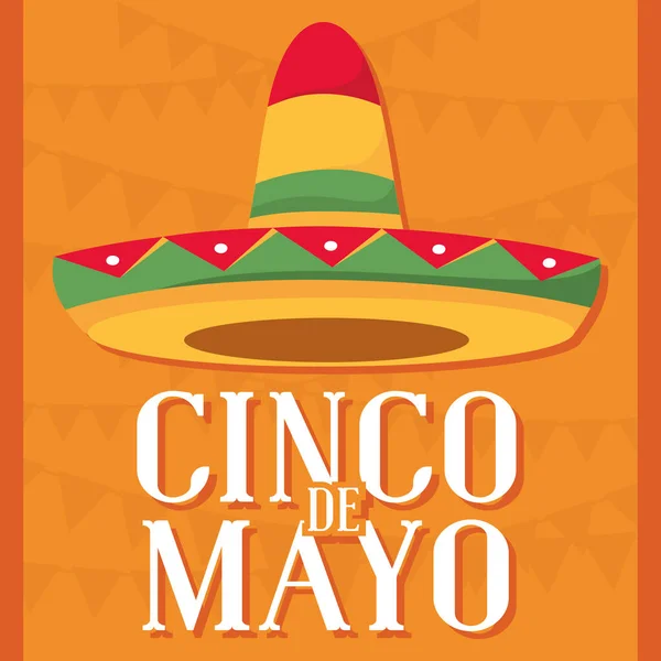 Cartel del Cinco de Mayo con sombrero mexicano — Vector de stock