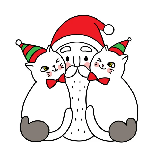 Mano Dibujar Dibujos Animados Lindo Feliz Navidad Santa Claus Dos — Vector de stock