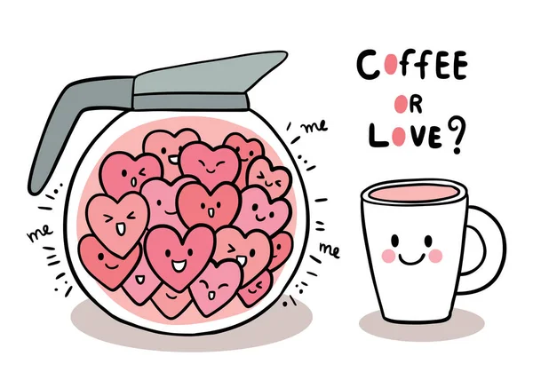 Dessin Animé Main Mignonne Saint Valentin Coeurs Pot Tasse Vecteur Graphismes Vectoriels