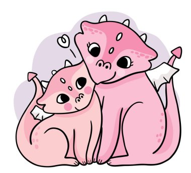 El çizimi sevimli anne ve çocuk ejderha kucaklama vektörü.