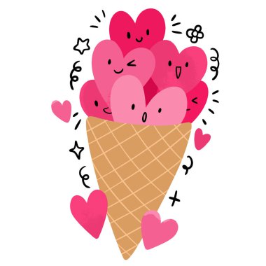 Hearts Illustration ile Dondurma Konisi