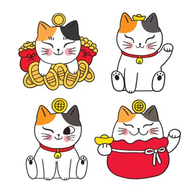 Çizgi film sevimli şanslı kedi vektörü.