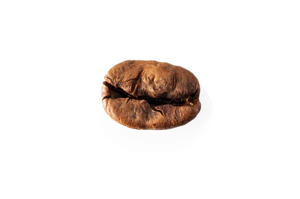 Chicco di caffè con ombra tagliente, macro isolato — Foto Stock