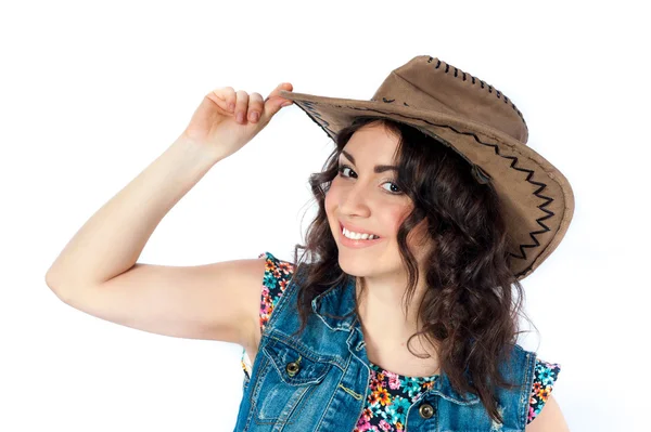 Chica sonriente en sombrero de vaquero — Foto de Stock