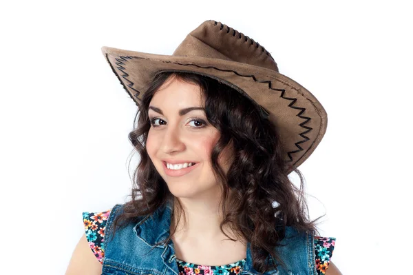 Chica sonriente en sombrero de vaquero — Foto de Stock