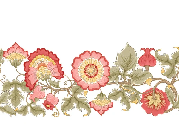Flores de fantasia em retro, vintage, estilo bordado de jacobean. —  Vetores de Stock