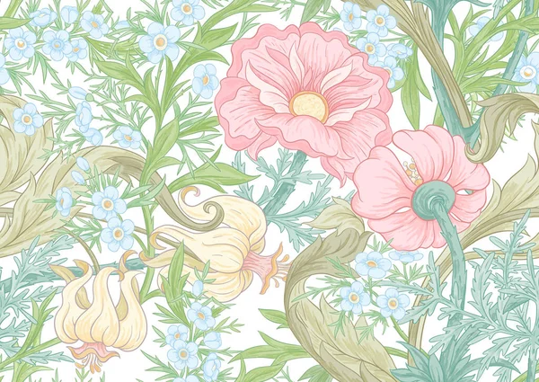 Blommig sömlös mönster, bakgrund med i art nouveau stil — Stock vektor
