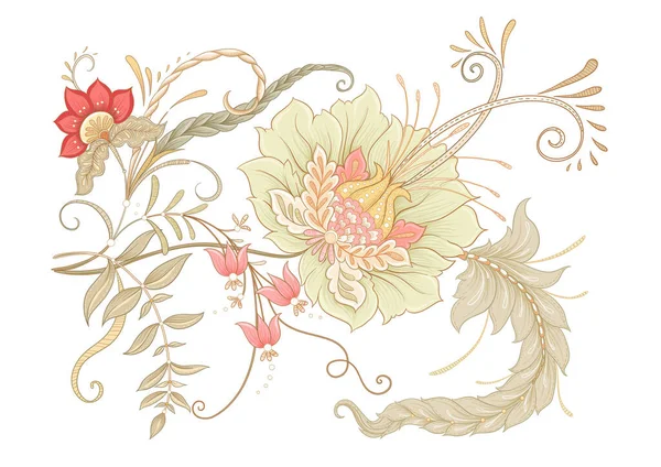 Flores de fantasía en estilo retro, vintage, bordado jacobeo. — Archivo Imágenes Vectoriales