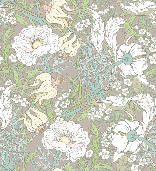 Bloemen naadloos patroon, achtergrond met In art nouveau stijl — Stockvector
