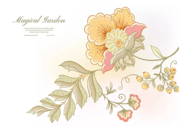 Fantasy flowers in retro, vintage, jacobean embroidery style. — Stock Vector