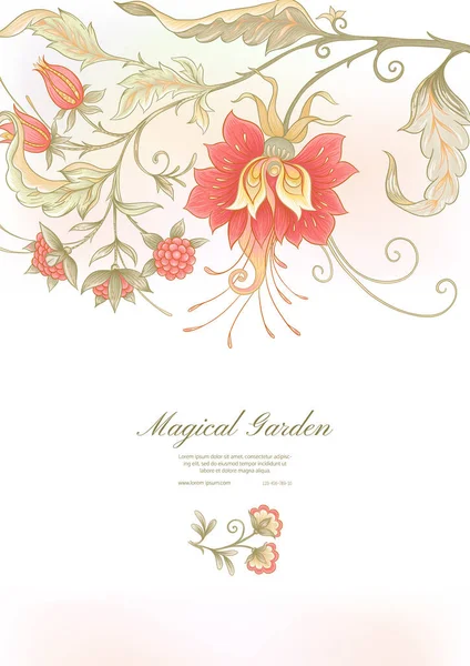 Fantasy flowers in retro, vintage, jacobean embroidery style. — Stock Vector