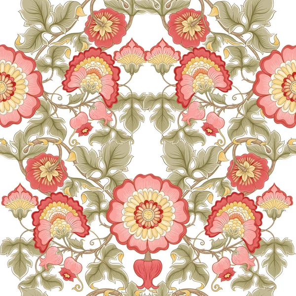 Fantasie bloemen in retro, vintage, jacobese borduurstijl. — Stockvector