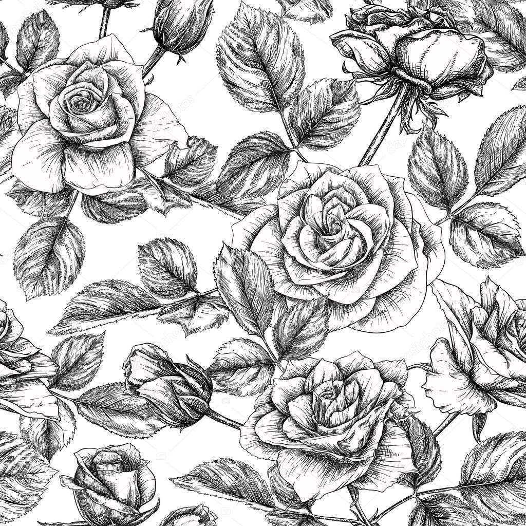 Seamless pattern with roses flowers.