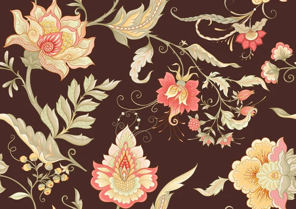Бесшовный узор со стилизованными декоративными цветами — стоковый вектор