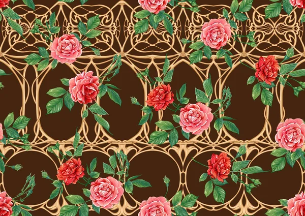 Patrón sin costuras con flores de rosas — Archivo Imágenes Vectoriales