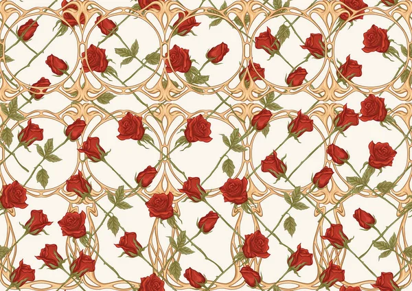 Vintage rosas sem costura padrão, fundo em estilo art nouveau , — Vetor de Stock