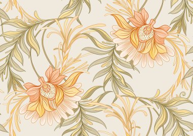 Kusursuz desen, dekoratif çiçeklerle arka plan