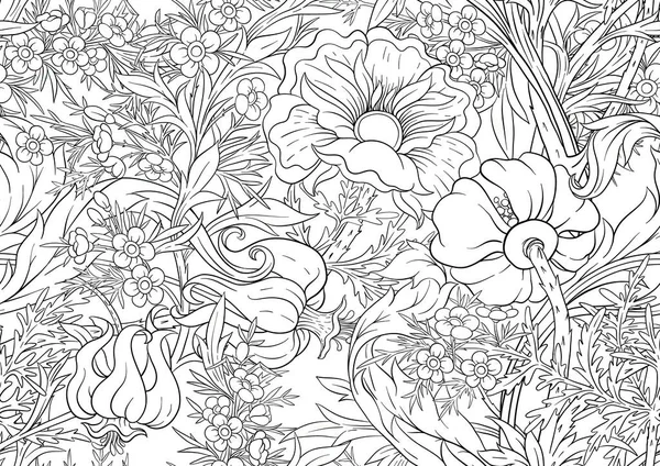 Blommig sömlös mönster, bakgrund med i art nouveau — Stock vektor