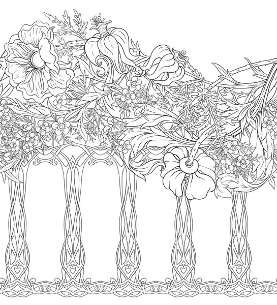 花のシームレスなパターン、アートヌーボーの背景 — ストックベクタ