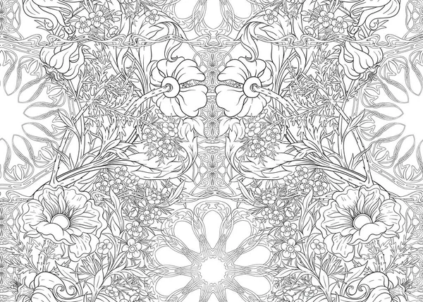花のシームレスなパターン、アートヌーボーの背景 — ストックベクタ