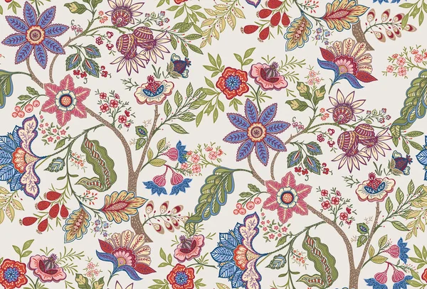 Fantasie bloemen in retro, vintage, jacobese borduurstijl. — Stockvector