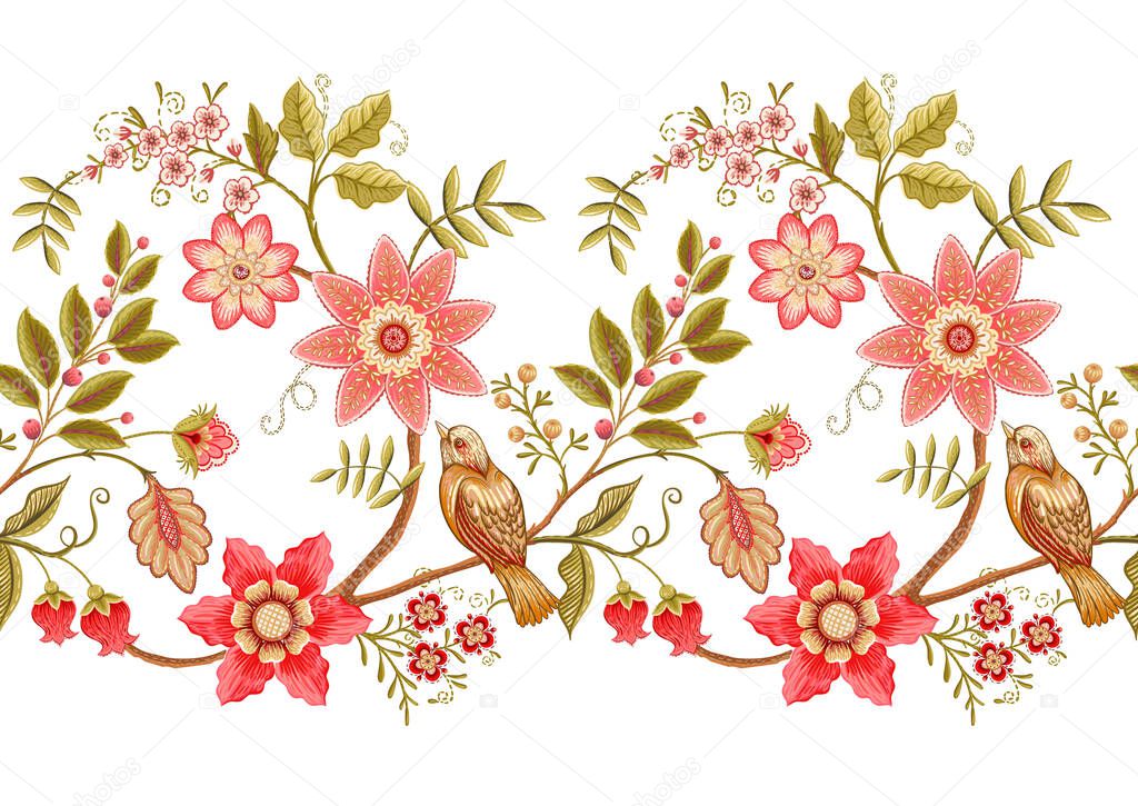 Seamless pattern with stylized ornamental flowers